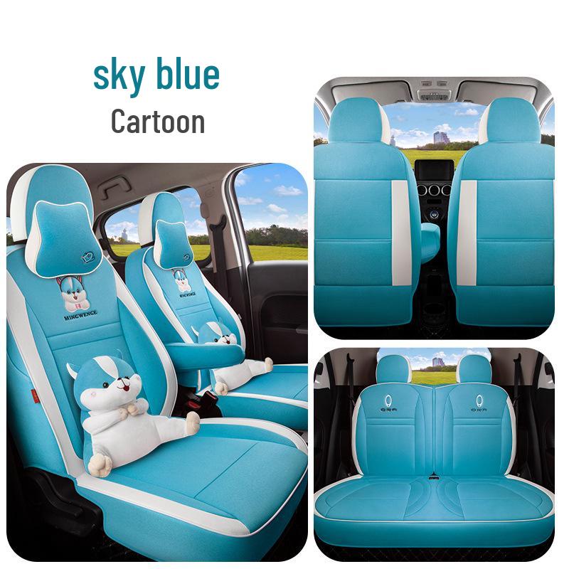 Great Wall ORA Cartoon Full Linen Four Seasons Seat Cushion for Five-Seat Electric Cars.