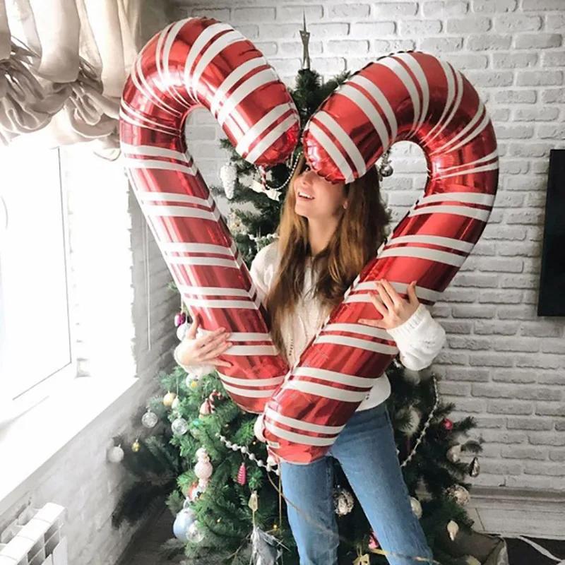 2pcs 80x38cm Christmas Candy Cane Foil Balloons Santa Claus Crutch Balloon Christmas New Year Party Decoration Xmas Home Decor