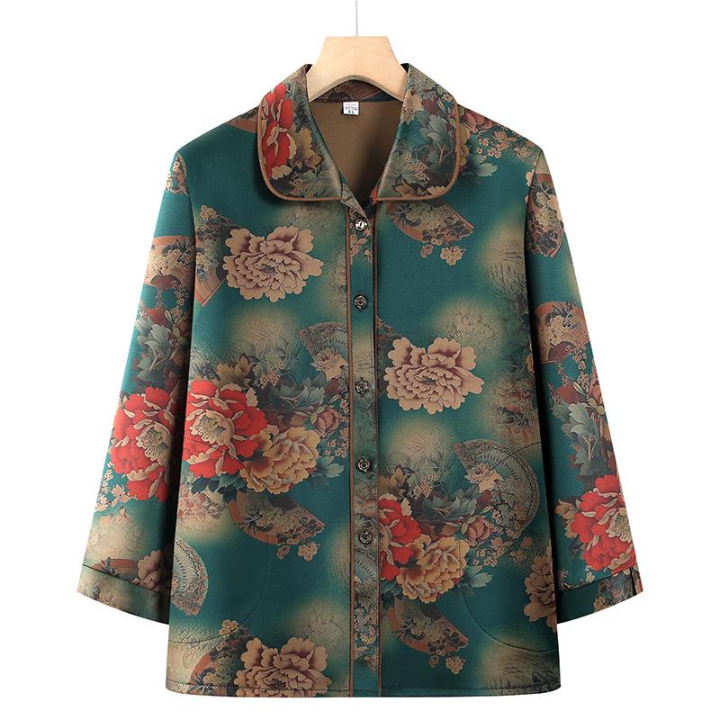Grandma Style Spring/Summer 2025 Imitation Silk Cardigan for Middle-aged and Elderly Women