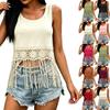 Women's Sleeveless Lace Fringe Tank Top Casual Summer Blouse Lightweight Breathable Crochet Hem Tunic Shirt for Outdoor Wear