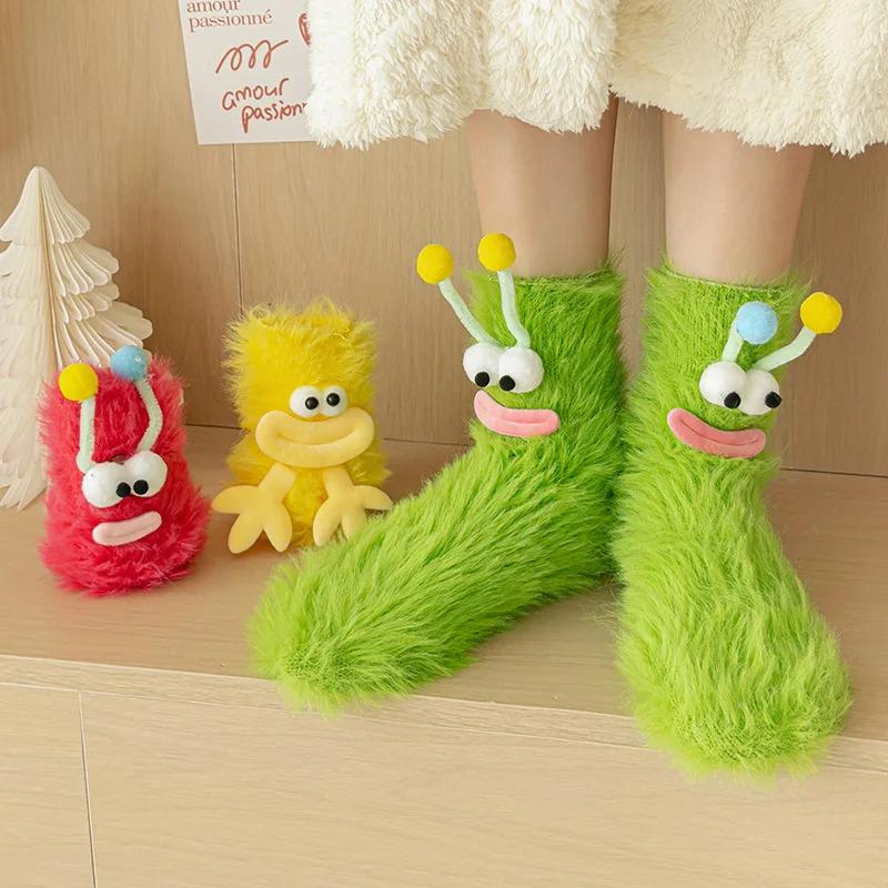 Cute Funny Socks For Women Mid Crew Socks Winter Home Sleep Socks Cartoon Plush Cozy House Floor Socks For Couples Warm Gifts