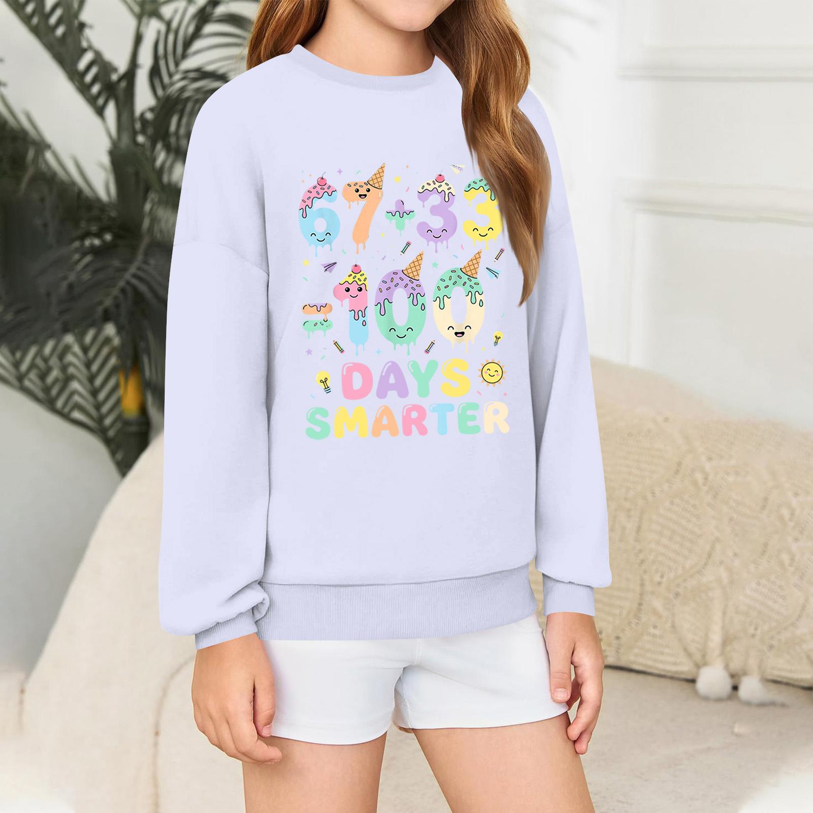 Children s Long-sleeved Loose-fitting Pullover Top With Letter Print 160 белый