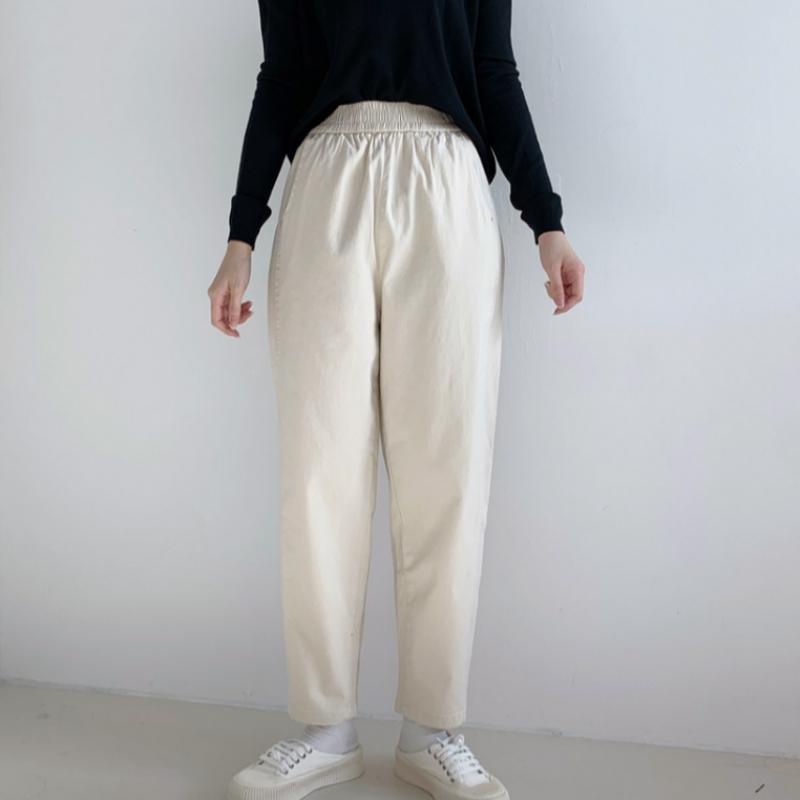 Shop   Women Diagonal Spring Loose Fit Cotton Stretch Pants 21ds Wpt 11807 Z