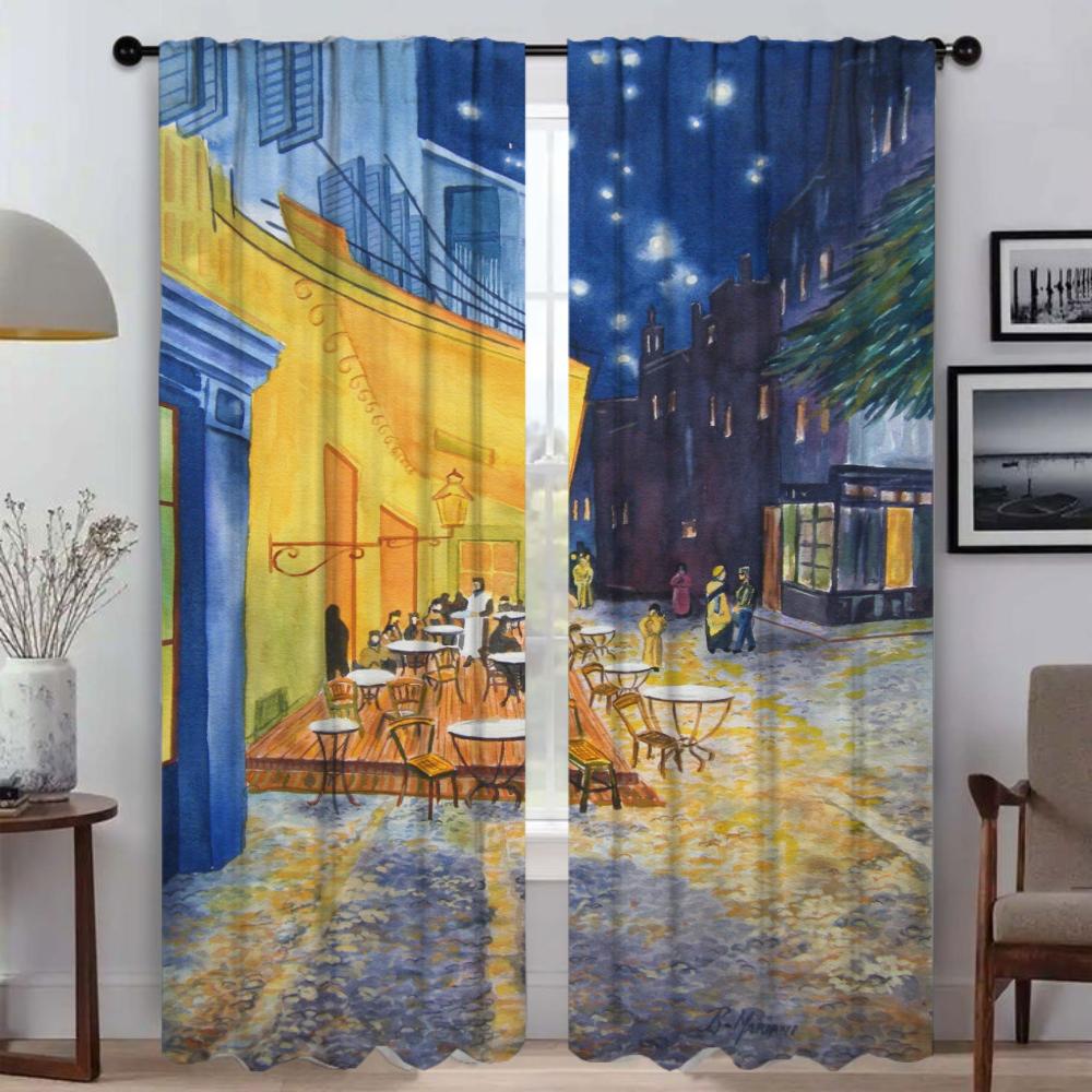 Halloween Decoration Van Gogh Home Interior Curtains for Camera Partition Blackout Curtains 2 Pieces Living Room Curtain Shades