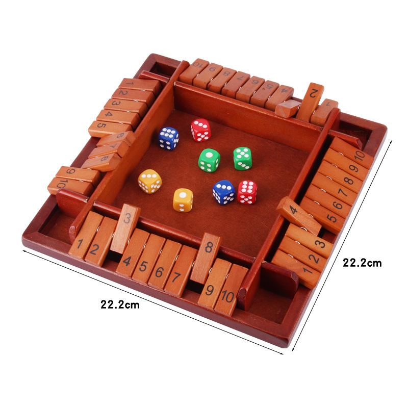 Retro Colored Shut The Box Dice Board Game Wooden Flaps & Dices 4 Players Pub Bar Party Supplies Family Entertainment