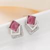 Personalized Geometric Metal Stud Earrings with Rhinestone Inlay