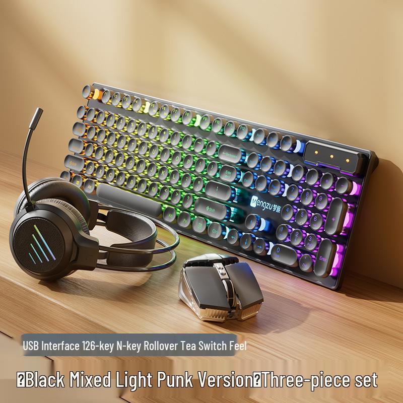 Retro Punk Mechanical Keyboard and Silent Mouse Set for Office Computing