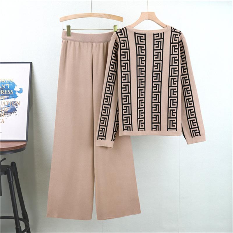 Women's Autumn Casual Suit Loose Round Neck Cardigan Wide Leg Pants Two-Piece Set Two Piece Set