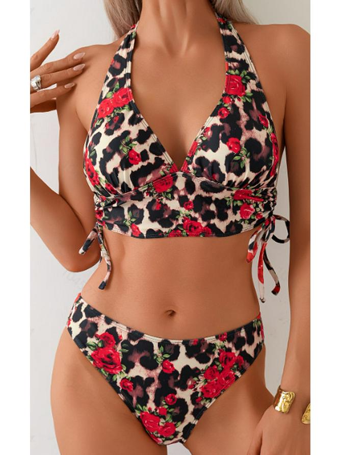 

Европейский и американский трансграничный купальник бикини с принтом и высокой талией - Сексуальный пляжный стиль для женщин. L