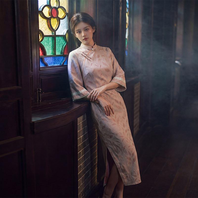 Pink New Chinese Suzhou Long-sleeved Autumn Cheongsam Medium-sleeved Improved Young 1011 New Women's High-end Spring and Autumn