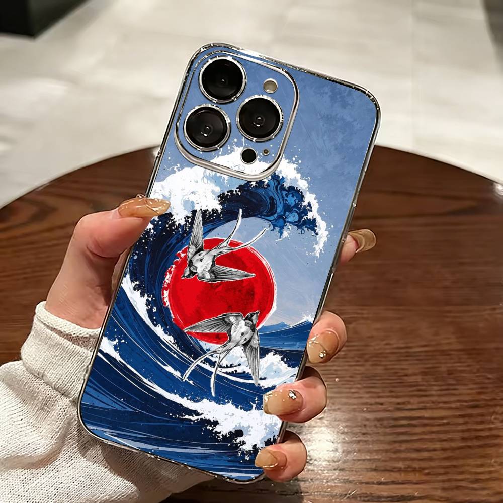 Kanagawa Great Wave-e Phone Case Transparent Silicone Soft For iPhone 17 16 15 14 13 12 11 Mini Pro Max Plus
