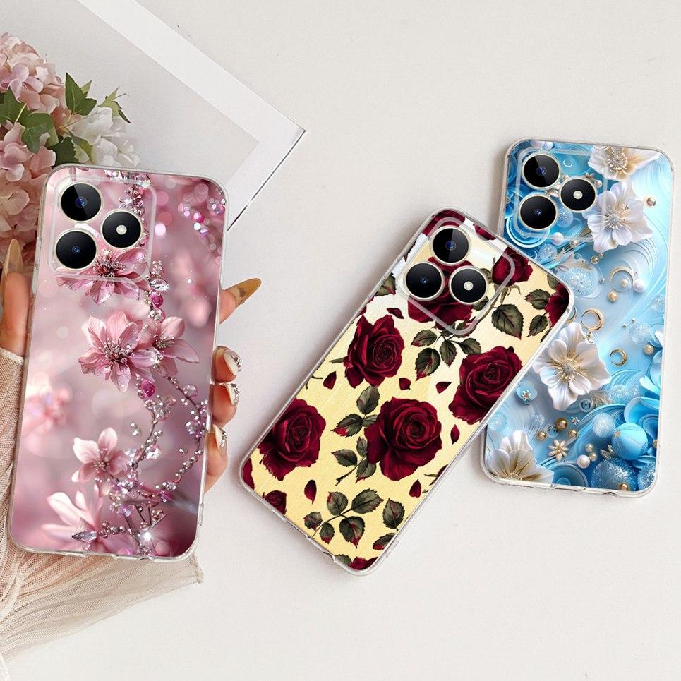 Für Realme C51 C51s C53 C60 / Realme Note 60 Handyhülle Bunte Schmetterlingsblume Girly Weiche Silikonhülle Transparente Rückseite