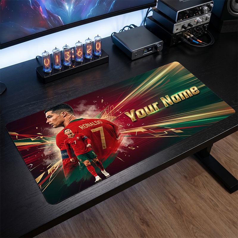 Tappetino Mouse Grande Personalizzato Cristiano Ronaldo, Stampa Testo Nome Personalizzato, Tappetino Scrivania Antiscivolo Logo Calcio Regalo Gaming