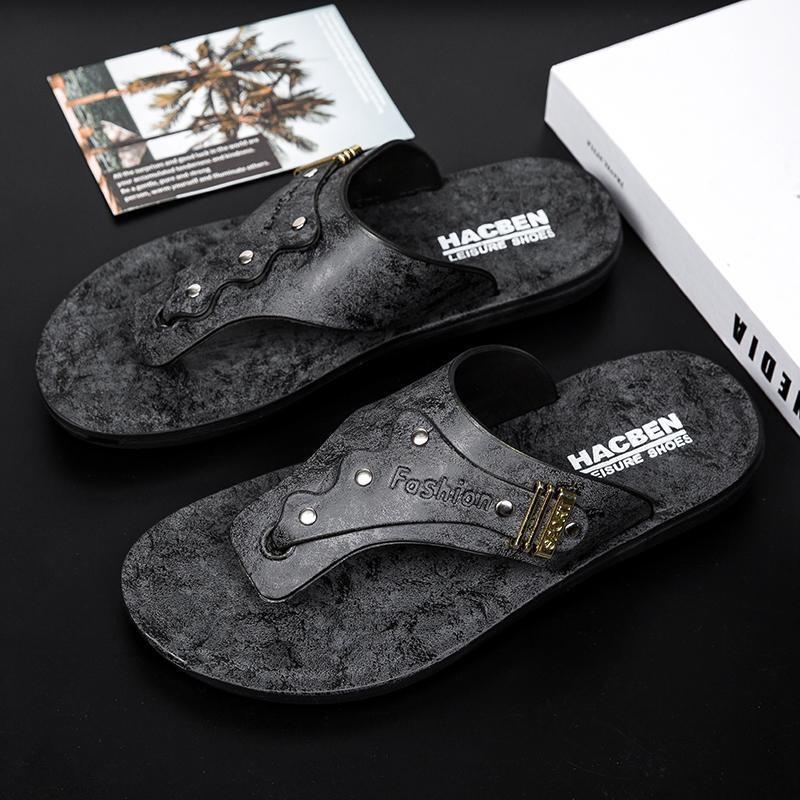 

Men s fashion flip-flops outer wear 2025 summer trend sports and leisure soft-soled slippers pinch leather sandals men s shoes 46 серый