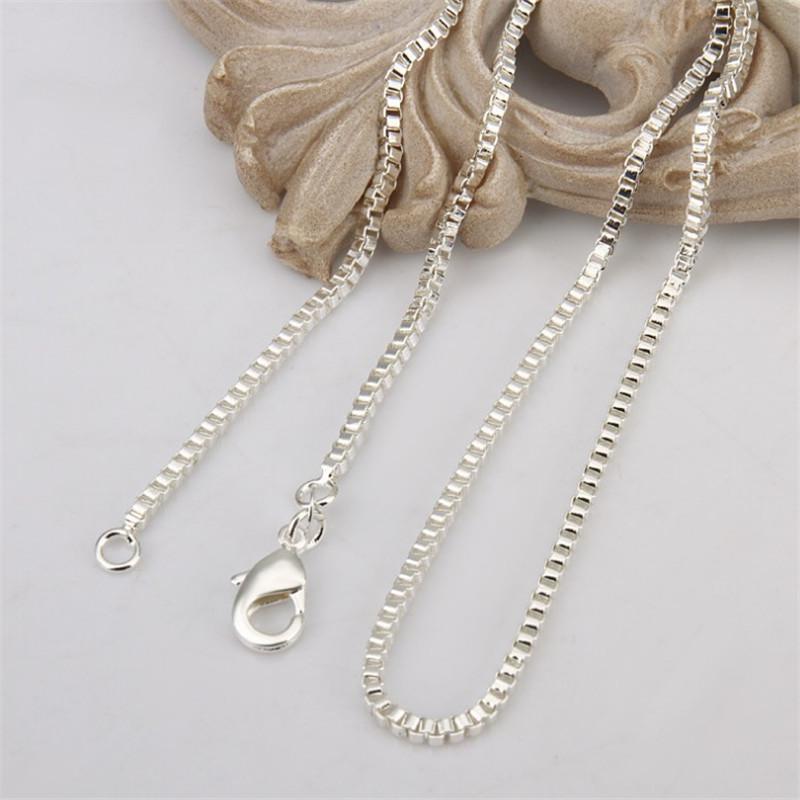 Silver-Plated 2mm Box Chain Necklace – Simple European & American Style with Personality Pendant