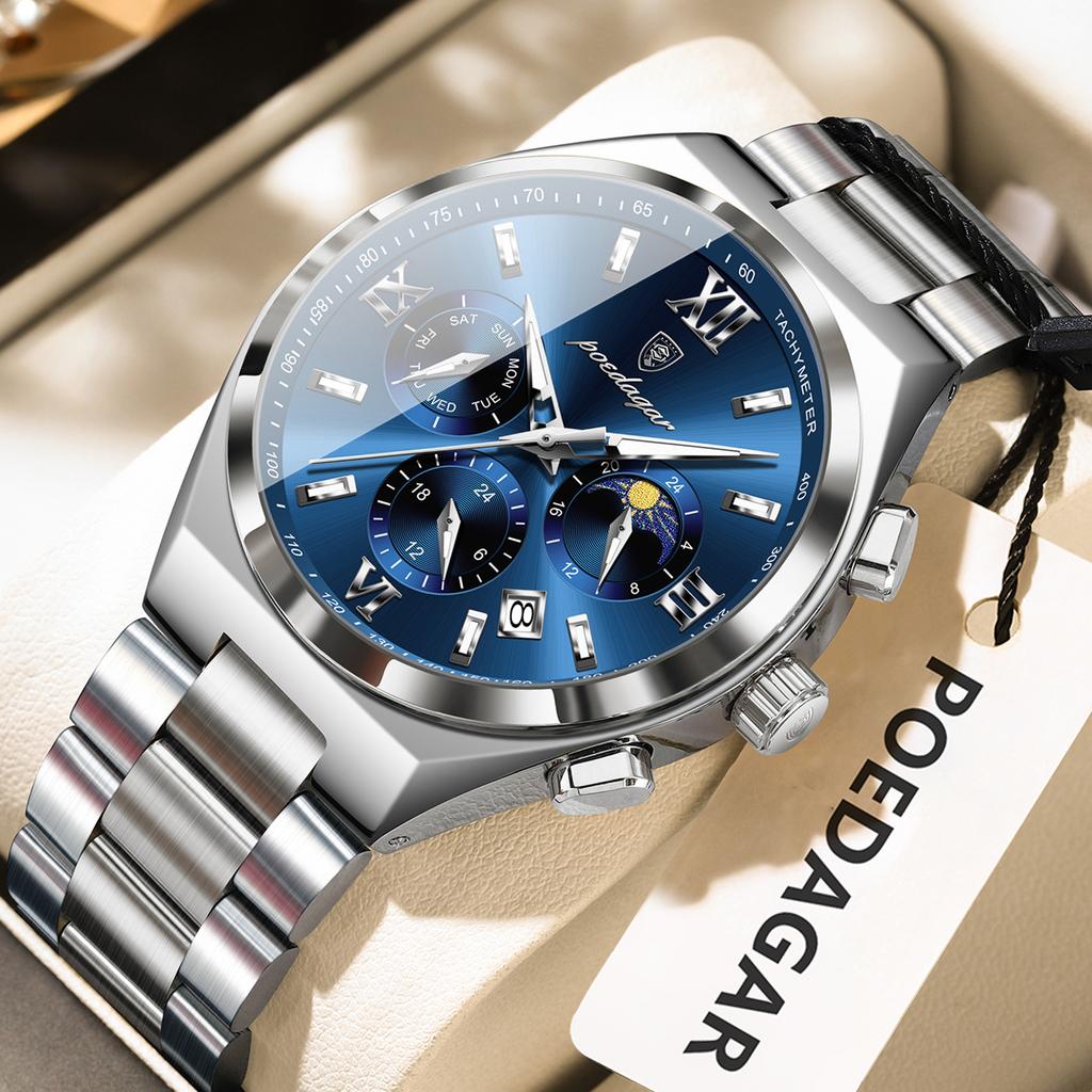 Luxury Man Quartz Watch Waterproof Luminous Date Chronograph Stainless Steel Men's Watches Relogio Masculino