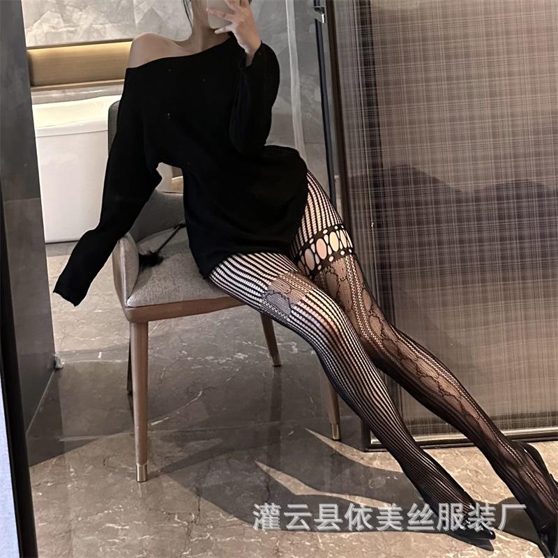 Sex Stockings Lace Gray American Hollow Mesh Socks Ab Pantyhose Women's Spring and Autumn Thin Black Silk