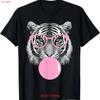 Funny Tiger Wearing Glasses And Blowing Pink Bubble Gum T Shirt Vintage Comfortable Fashion Homme Slightly
