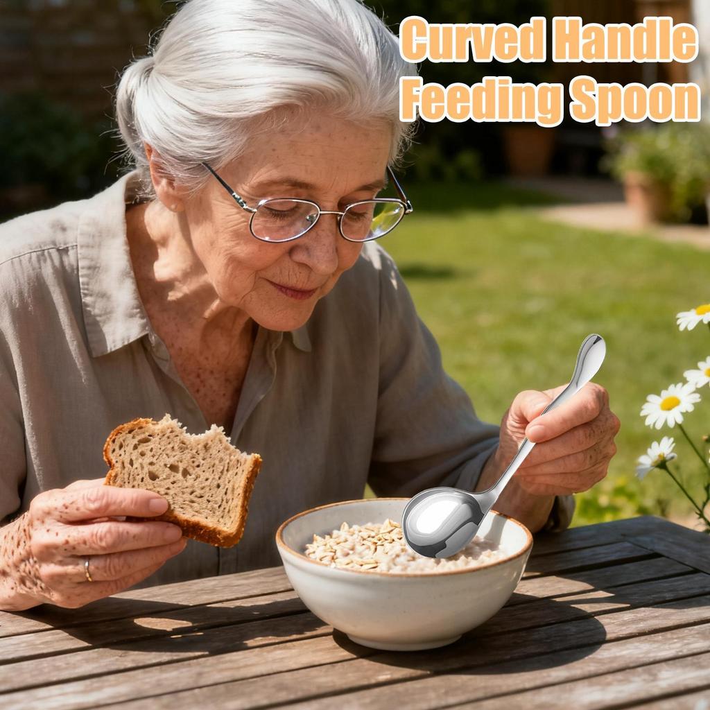 Adaptive Spoon Stainless Steel Self-Feeding Utensils Metal Auxiliary Spoon for Disabled People Elderly Seniors Patients