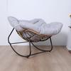 Outdoor Rattan Rocking Chair Patio Comfy Reading Chair with Oversized Cushion Indoor Recliner Wide Rocking Chair for Balcony Front Porch Grey