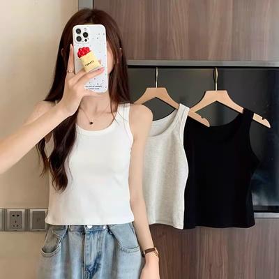 Camisola de punto color avena con forma de I para ropa exterior de verano para mujer, cubrepechos de chica sexy, top corto sin mangas ajustado