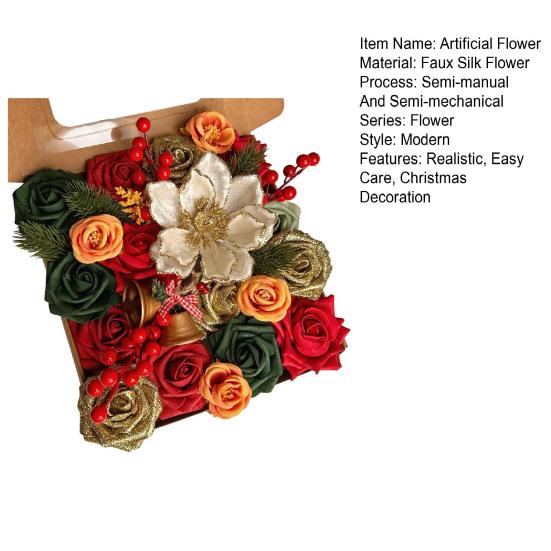 Christmas Artificial Flower Gift Box Realistic Fake Rose Flower Red