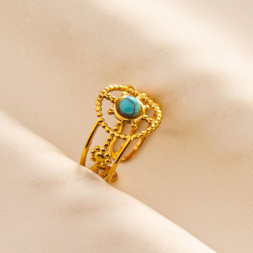 Turquoise Finger Jewelry Long Oval Sun Heart Water Drop Stainless Steel Rings For Women Men Accessories Gold Plated Open Anillos