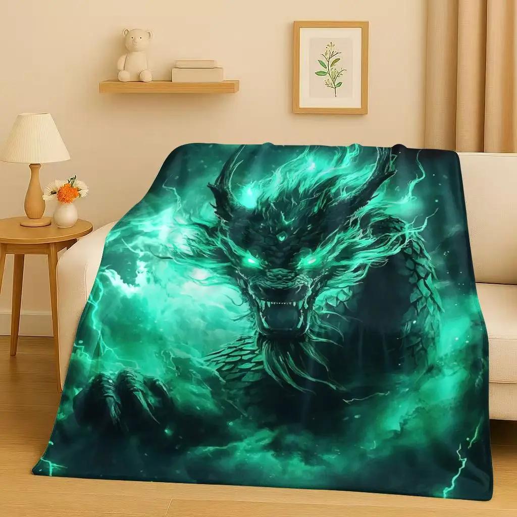 HD Yin Yang Element Dragon Chinese Loong Cartoon Flannel Blanket,Ultra Soft Warm Plush Throw for Home Bedroom Bed Sofa Cover Kid