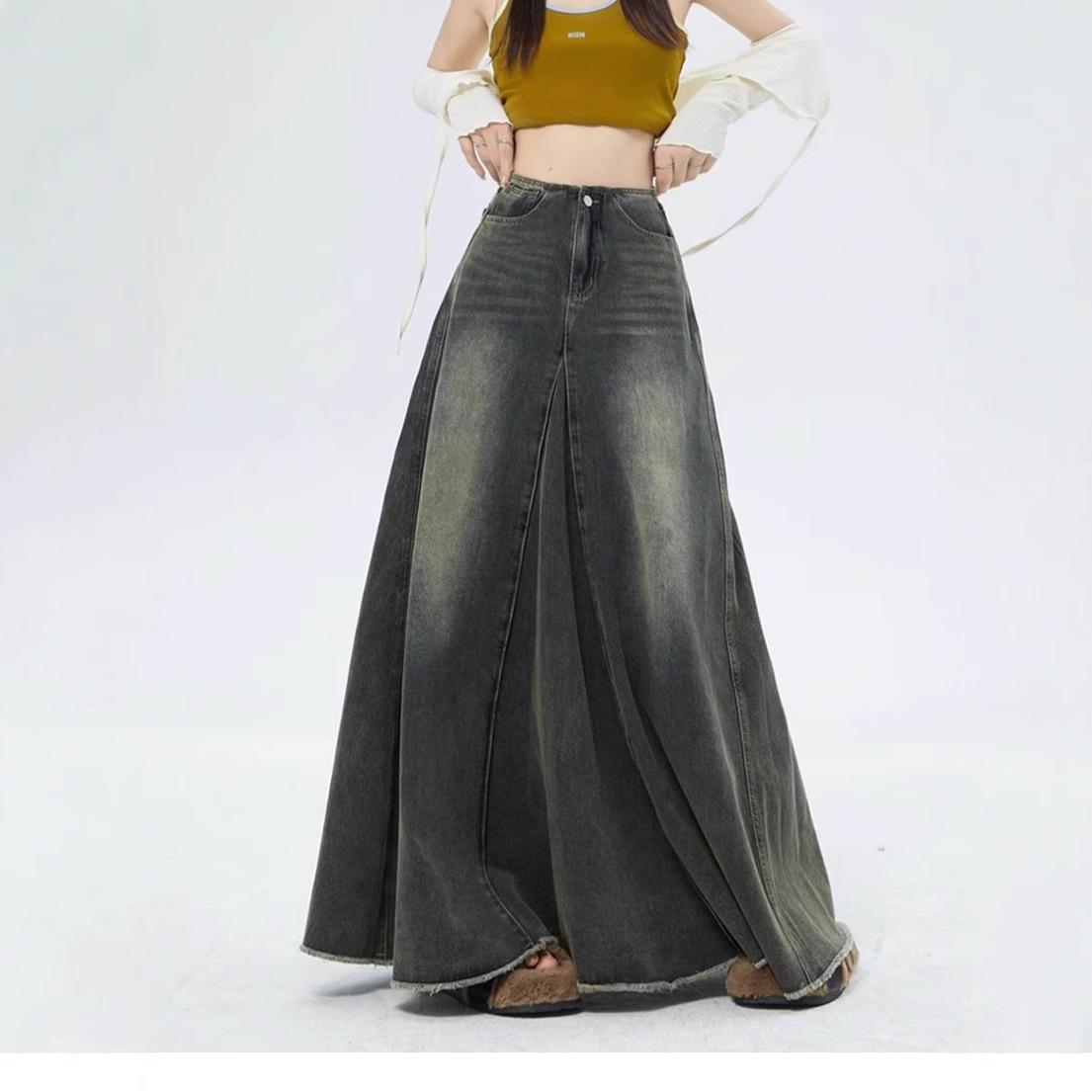 

Plus Size Korean Retro Denim Midi Skirt - A-Line Swing Skirt for Women, Spring and Autumn Fashion M: Height 155-165CM (95-108 jin)