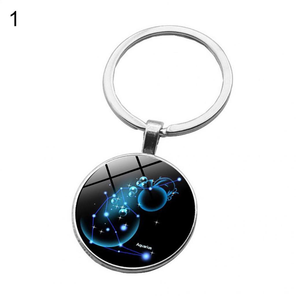 12 Sternbild Sternzeichen Runder Glas-Auto-Schlüsselanhänger-Halter Schlüsselanhänger-Anhänger