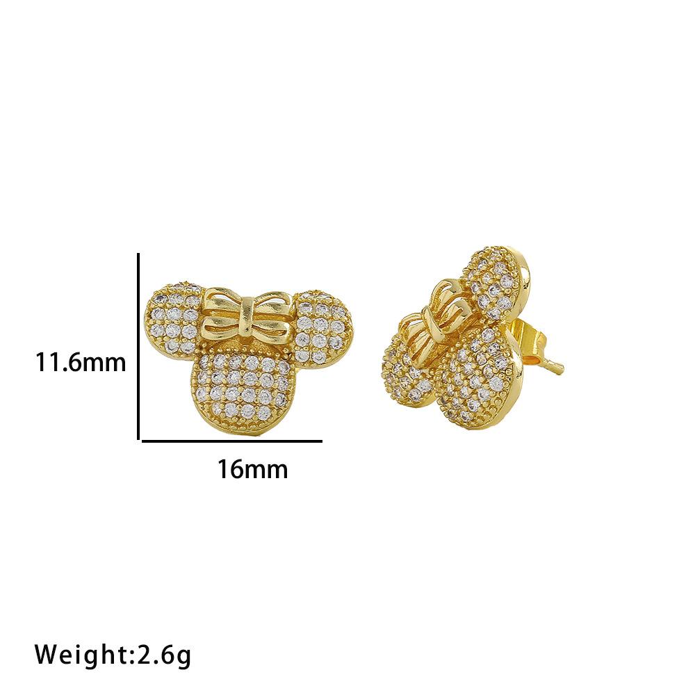 Cartoon Bow Mouse Studded With Zircon Necklace Earring Ring Set for Women Girl Stainless Steel Chain Sweet Gift for Friends Kids