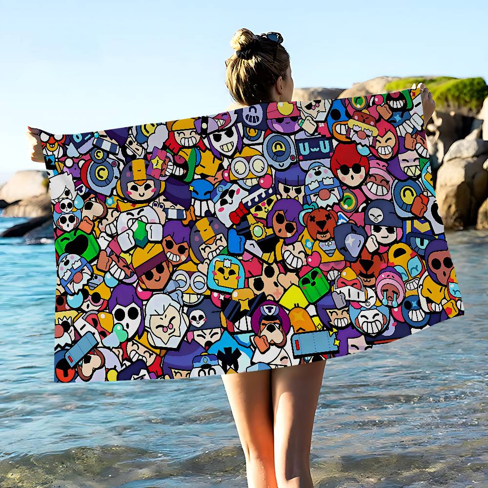 Cute B-rawl Game S-Stars Anime Beach Swimming Towel Soft Absorbent Washcloth Children's Gifts For Kids Travel Camping Gym