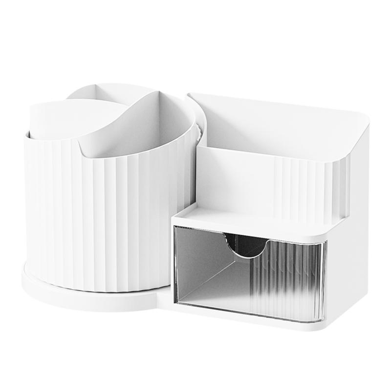360 Rotating Pen Holder Organizer Desk Storage Box with Drawer Large Capacity for Office Home Student Study Table Top Accessory