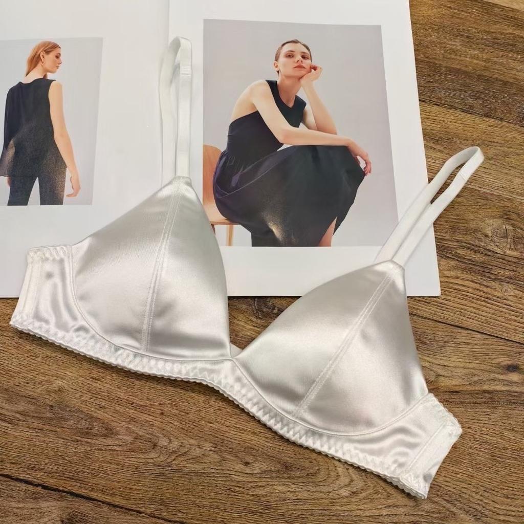 Hot Sale Thin Traceless Satin Triangle Cup Steel Rim Free Bra Large Breast Small Large Size Sexy Underwear
