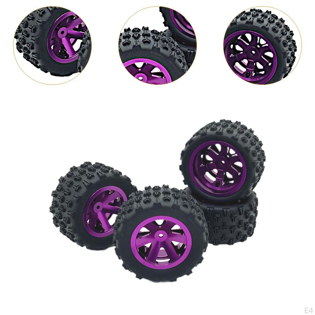 4 Pieces RC Car Wheels and Tires, Crawler Rubber Tyres with 8 Hex Wheel Hubs for 1/12