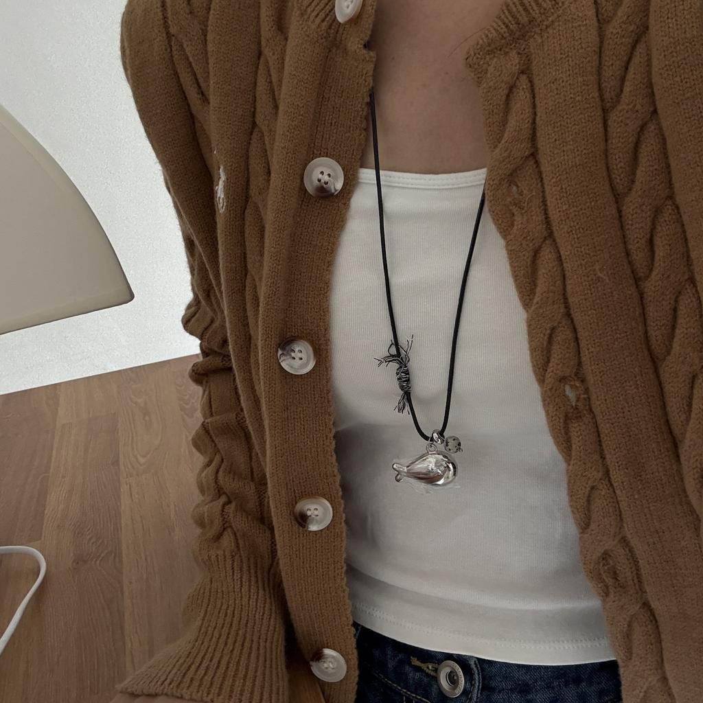 Korean Fashion Simple Cute Small Fish Pendant Necklace for Women Long Braided Rope Adjustable Sweater Chain Party Jewerly Gift