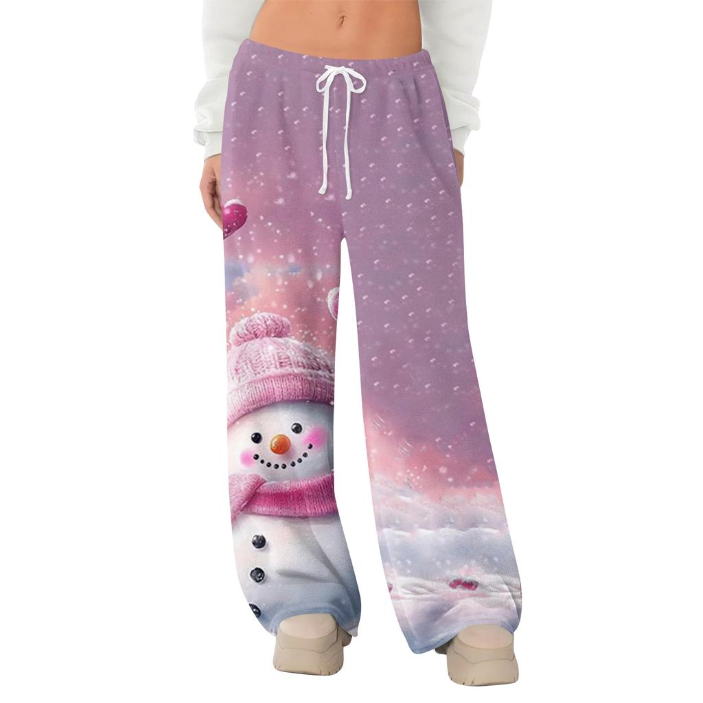 Women's Fleece Wide Leg  Elastic Waist Drawstring Loose Pants Drawstring Pajama Pants Sleepwear Trousers