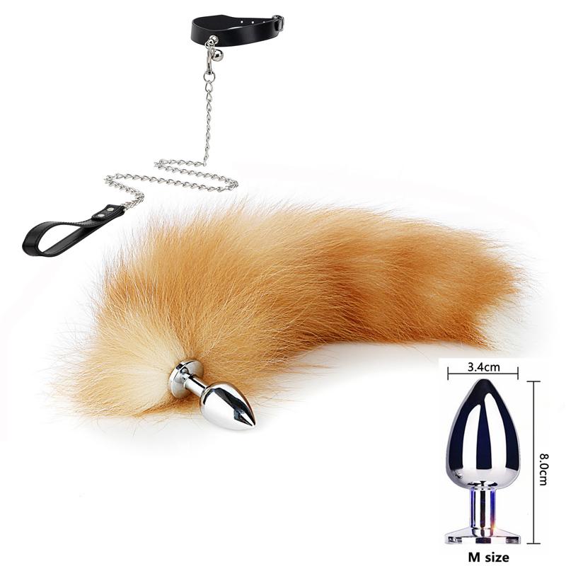 Long Fox Tail Anal Plug Sex Toy for Women Couple Stainless Steel Removable Buttplug SM Cospaly Butt Plug Tail for Adult Anal Toy
