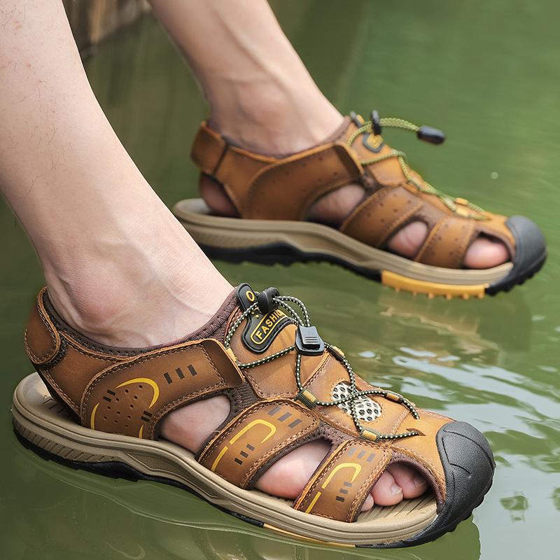 Men Hiking Sandals Outdoor Black Brown Water Shoes Wide Palm Athletic Closed Toe Sport Sandals Beach Shoes Large Size