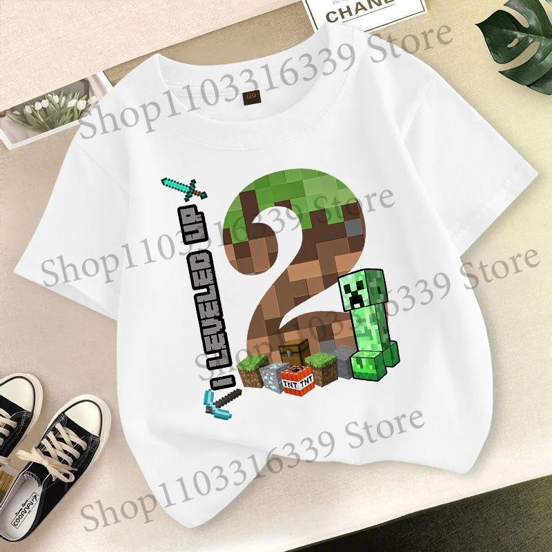 Birthday Number T-shirt Party Supplies Gift Minecrafted Cartoon Children Clothes Boy Tops Summer Short Sleeve round neck Tees