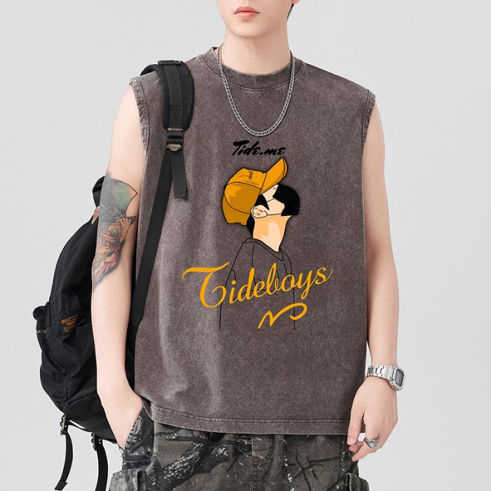 

Новый мужской жилет без рукавов из тяжелого чистого хлопка 230 г с принтом, однотонный, с широкими плечами, спортивный 2XL