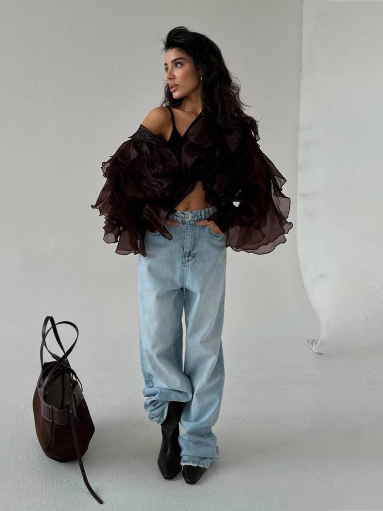 Women's Retro Tulle Irregular Ruffle Shirt - 2025 Collection