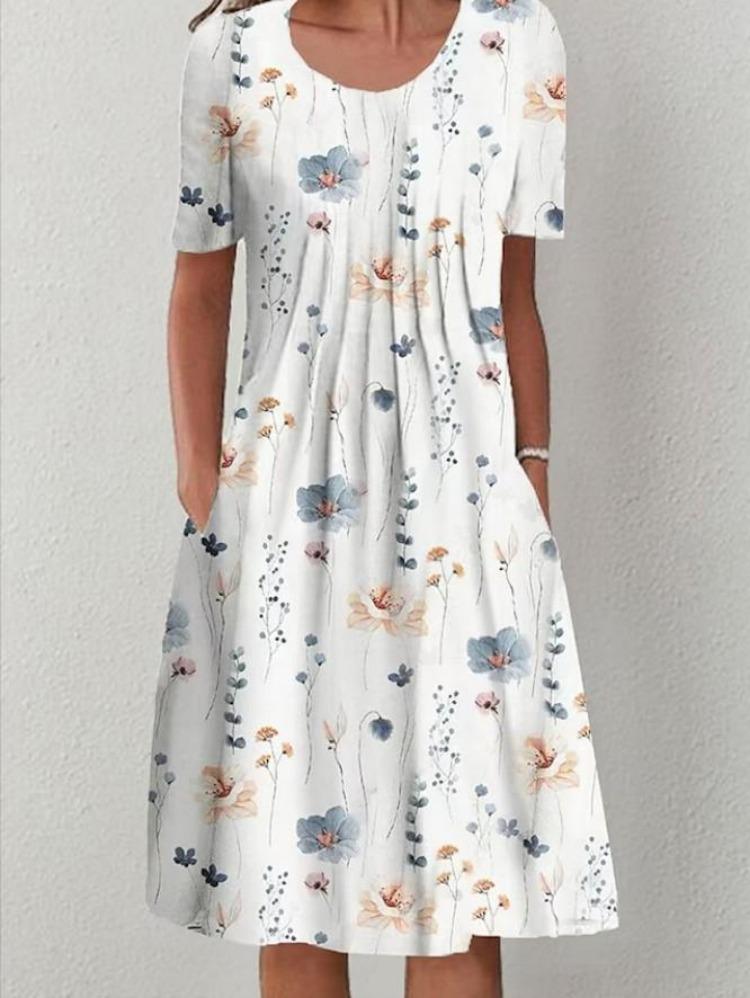 Floral Print Midi Dress with Pockets for Spring Summer