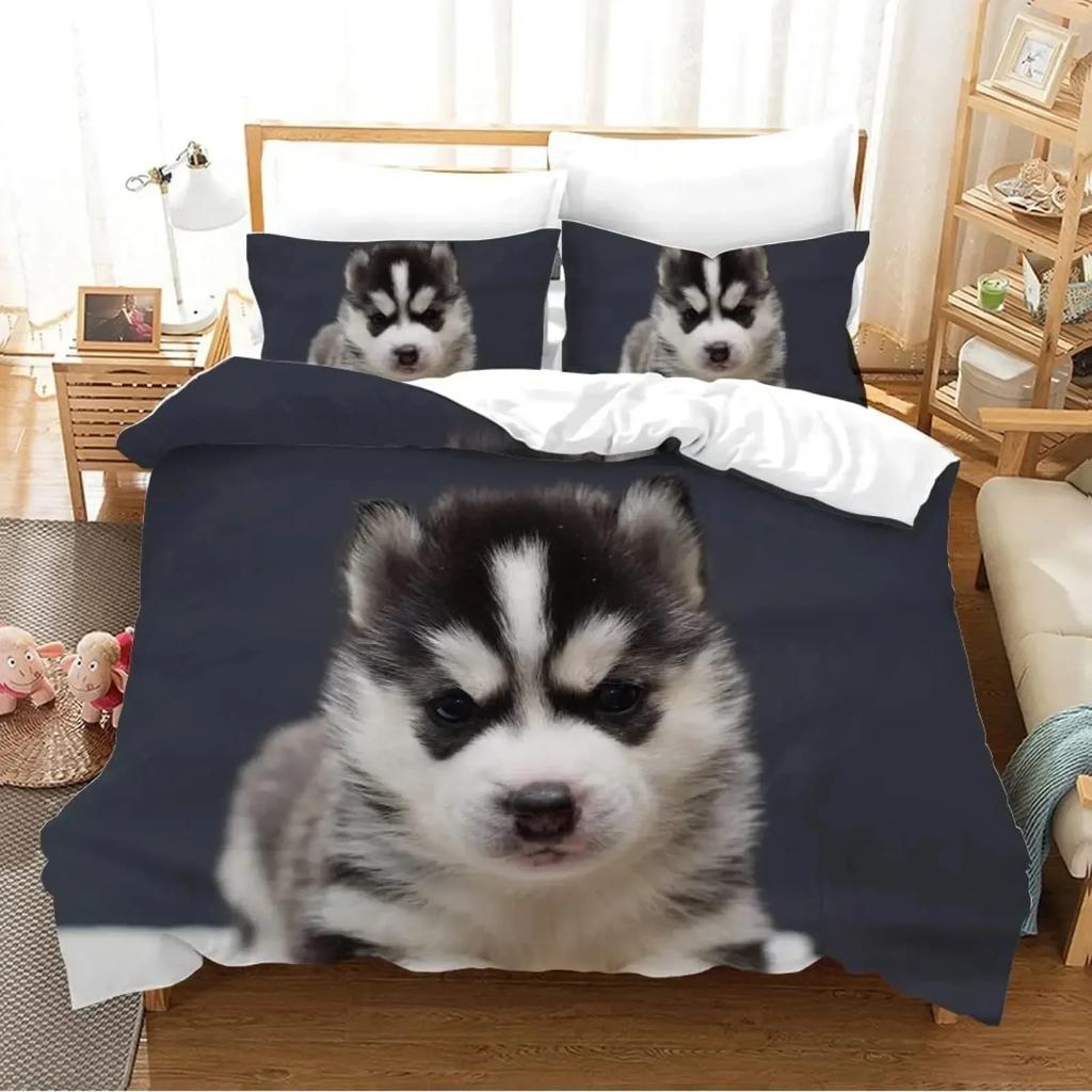 Lovely Husky 3d Puppy Dog Husky Comfortable Duvet Quilt Cover Pillowcase Bedding Set Children Bedroom Decoration Home Textile