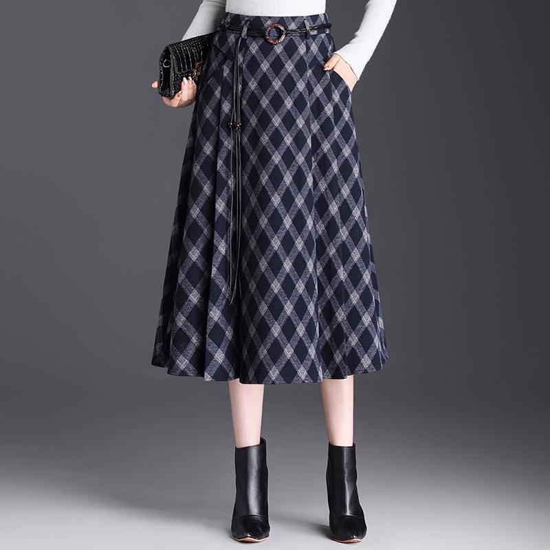 Spring 2026 Grid Pleated High-Waist A-line Midi Skirt - New Arrival, Perfect for Draped Commute Fashion