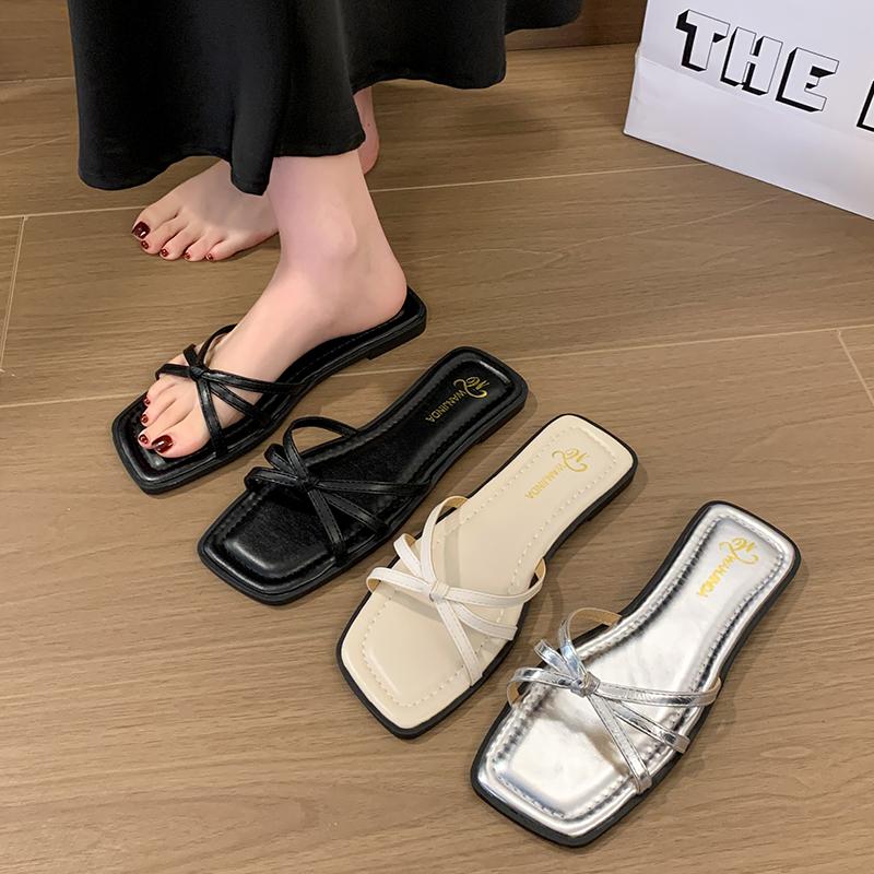 Summer Women's Flat Slippers Breathable Hollow Cross Design Female Outdoor Beach Slides Large Size Casual Street Ladies Shoes