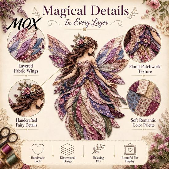 Fabric Craft Supplies Flower Fairy Patchwork DIY Kit, Layered Sewing Floral Wall Decoration Kit for Adults, Whimsical Home Decor