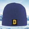 Bold yellow letter D against dark backdrop Men Women Unisex Knitted Hat Beanie Pullover Cap Winter Thermal Warm Christmas Outdoo