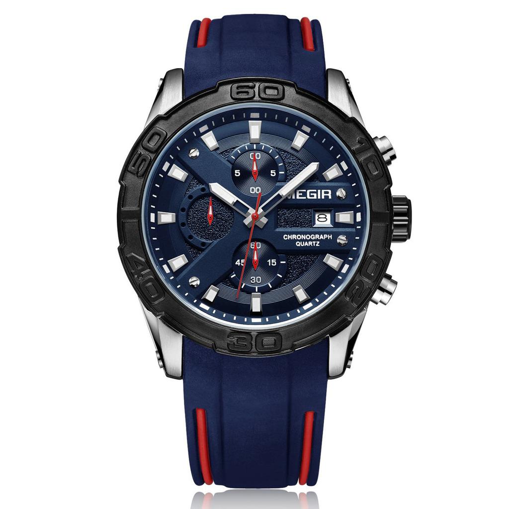 Watch Men'S, Multifunctional Chronograph Luminous Calendar Men'S Watch Silicone Sports Quartz Watch 2055