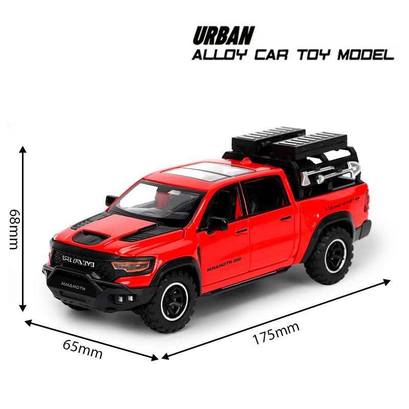 1:32 RAM MAMMOTH Pickup Off Road Vehicle Miniature Diecast Metal Model Car Toy Pull Back Sound & Light Collectibles Gifts